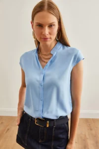 Olalook Women Bebe Blue V-neck Shirt - Image 3