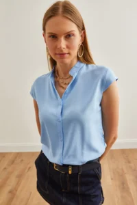 Olalook Women Bebe Blue V-neck Shirt - Image 6