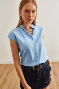 Olalook Women Bebe Blue V-neck Shirt - Image 7