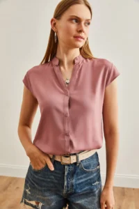 Olalook Women Dusty Rose V-neck Shirt