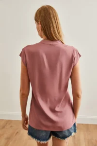 Olalook Women Dusty Rose V-neck Shirt - Image 2