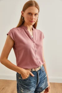 Olalook Women Dusty Rose V-neck Shirt - Image 3