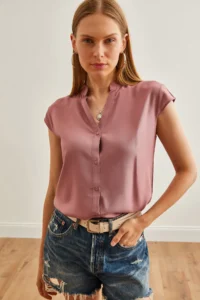 Olalook Women Dusty Rose V-neck Shirt - Image 5