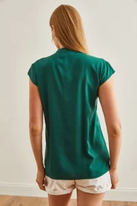 Olalook Women Emerald Green V-neck Shirt - Image 2