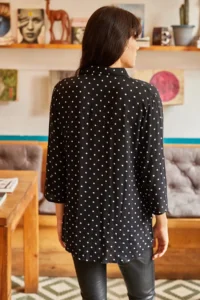 Olalook Women's Black Sleeve Folded Polka Dot Shirt - Image 5