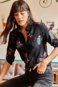 Olalook Women Black Pastel Floral Shirt - Image 2