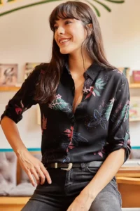 Olalook Women Black Pastel Floral Shirt - Image 3