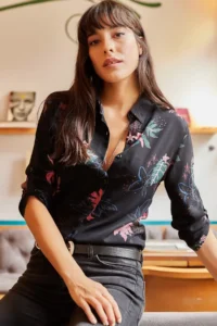 Olalook Women Black Pastel Floral Shirt - Image 4