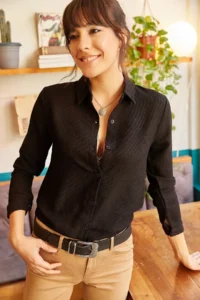 Olalook Women's Black Slim Corduroy Shirt - Image 4