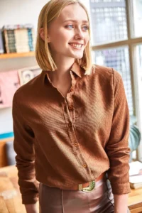 Olalook Women's Brown Slim Corduroy Shirt - Image 4