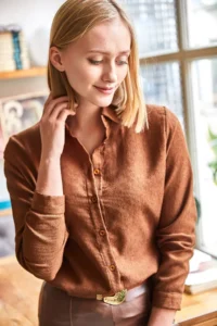 Olalook Women's Brown Slim Corduroy Shirt - Image 5