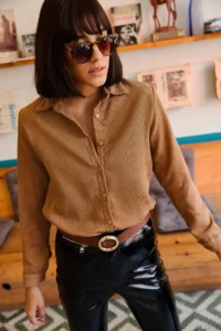 Olalook Women's Milk Coffee Slim Corduroy Shirt - Image 2