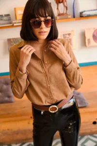 Olalook Women's Milk Coffee Slim Corduroy Shirt - Image 4