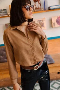 Olalook Women's Milk Coffee Slim Corduroy Shirt - Image 5