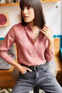 Olalook Women's Dusty Rose Thin Corduroy Shirt - Image 3