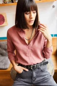 Olalook Women's Dusty Rose Thin Corduroy Shirt - Image 4