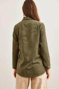Olalook Women's Light Khaki Slim Corduroy Shirt - Image 2