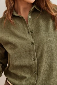 Olalook Women's Light Khaki Slim Corduroy Shirt - Image 7