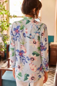 Olalook Women Blue Pink Floral Shirt - Image 2