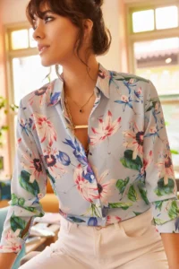 Olalook Women Blue Pink Floral Shirt - Image 4