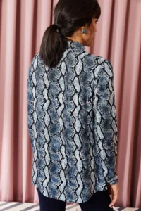 Olalook Women's Navy Blue Snake Patterned Viscose Shirt - Image 2