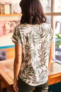 Olalook Women's Green Leaf Tiny Floral Bat Shirt - Image 2