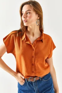 Olalook Women Brick Rejection Yarasa Viscose Shirt - Image 4