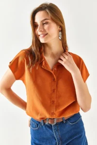 Olalook Women Brick Rejection Yarasa Viscose Shirt - Image 5
