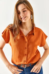Olalook Women Brick Rejection Yarasa Viscose Shirt - Image 7