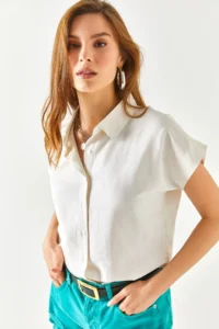 Olalook Women Ecru Yarasa Viscose Shirt