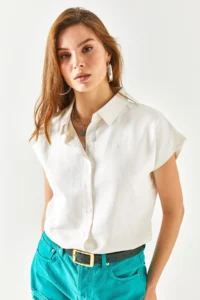 Olalook Women Ecru Yarasa Viscose Shirt - Image 2