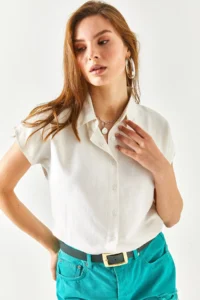 Olalook Women Ecru Yarasa Viscose Shirt - Image 3