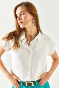 Olalook Women Ecru Yarasa Viscose Shirt - Image 4