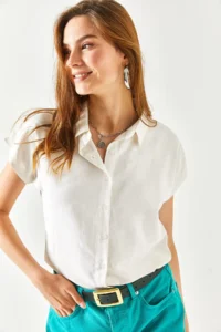 Olalook Women Ecru Yarasa Viscose Shirt - Image 5