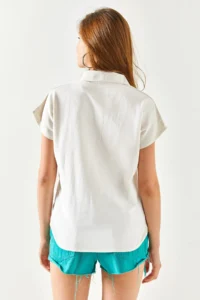 Olalook Women Ecru Yarasa Viscose Shirt - Image 6