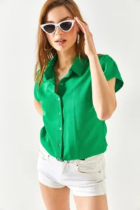 Olalook Women's Grass Green Bat Viscose Shirt - Image 6