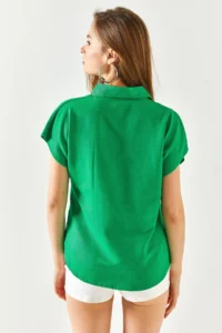 Olalook Women's Grass Green Bat Viscose Shirt - Image 8