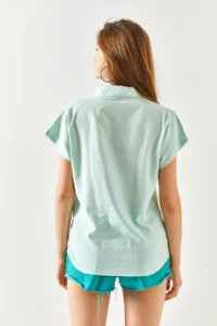 Olalook Women Water Green Yarasa Viscose Shirt - Image 2