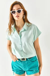 Olalook Women Water Green Yarasa Viscose Shirt - Image 4