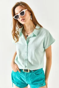 Olalook Women Water Green Yarasa Viscose Shirt - Image 6
