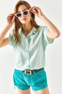 Olalook Women Water Green Yarasa Viscose Shirt - Image 8