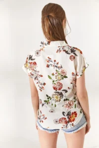 Olalook Women's Ecru Floral Bat Viscose Shirt - Image 6