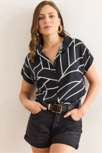 Olalook Women's Asymmetrical Black Bat Viscose Shirt