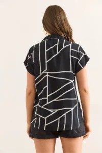 Olalook Women's Asymmetrical Black Bat Viscose Shirt - Image 3