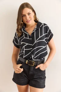 Olalook Women's Asymmetrical Black Bat Viscose Shirt - Image 4