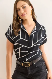 Olalook Women's Asymmetrical Black Bat Viscose Shirt - Image 5