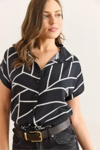 Olalook Women's Asymmetrical Black Bat Viscose Shirt - Image 6