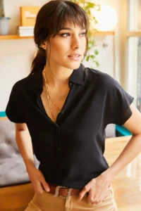 Olalook Women Black Yarasa Viscose Shirt - Image 3
