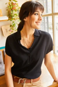 Olalook Women Black Yarasa Viscose Shirt - Image 4