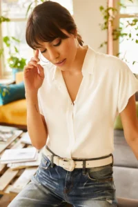 Olalook Women Ecru Yarasa Viscose Shirt - Image 4
